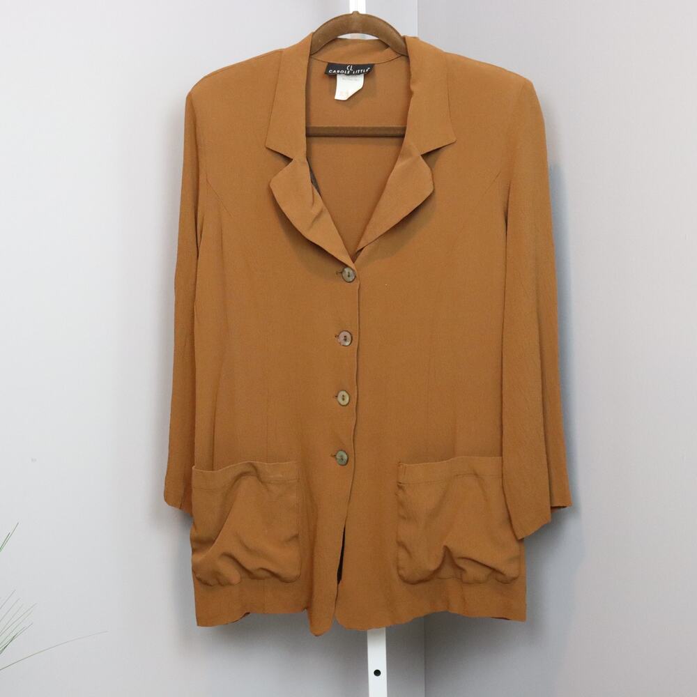 Vintage Carole Little Button Front Jacket Size 12 Rust Brown, Oversized Pockets‎